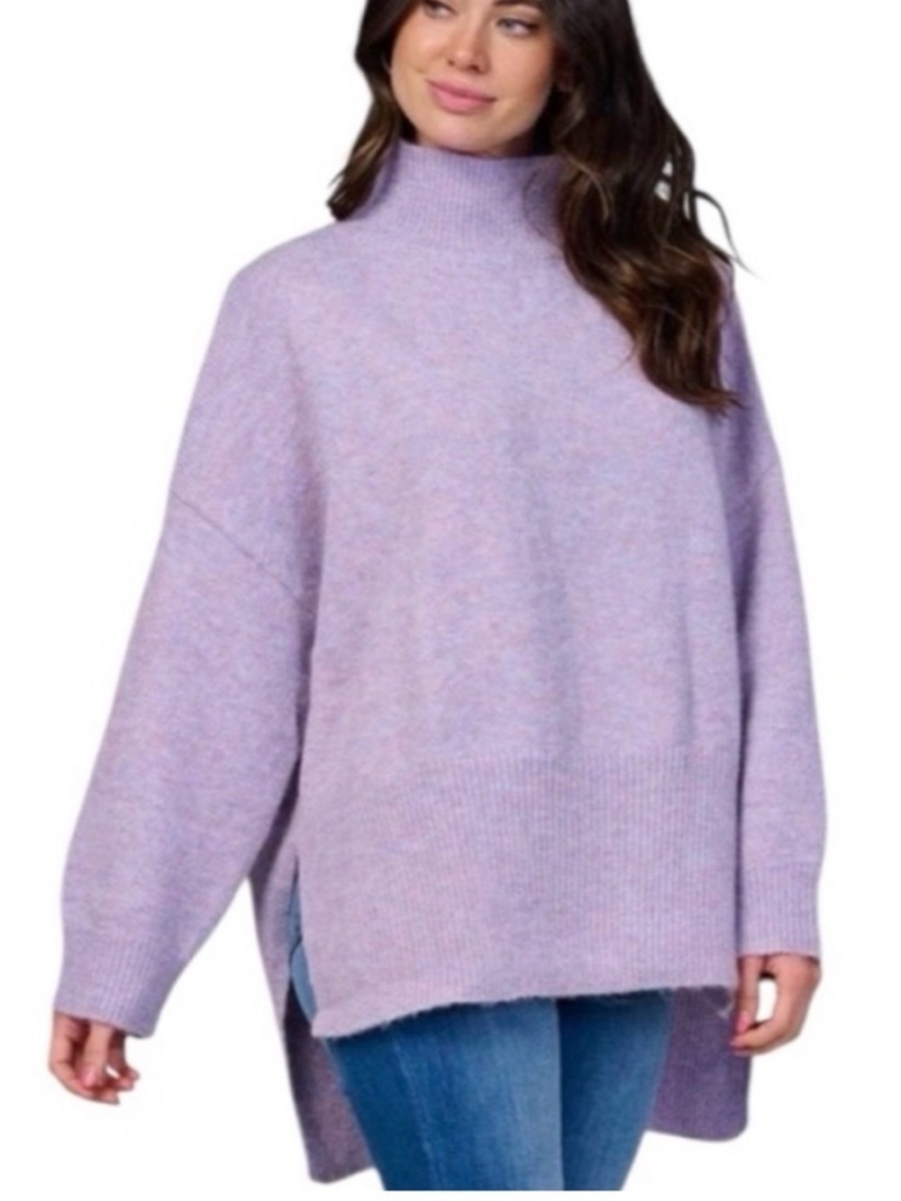 Mustard Seed | NWT Lavender Oversized Turtleneck Relaxed-fit hi Low knit Sweater